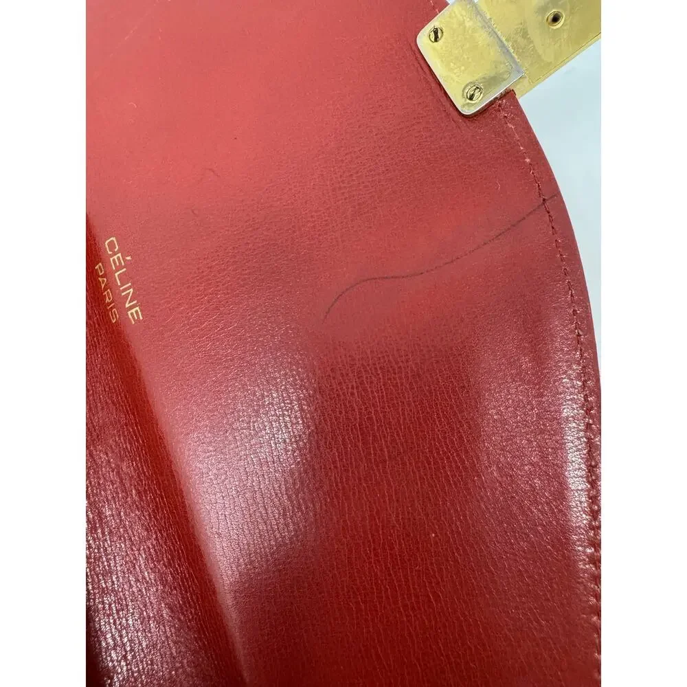 Celine Vintage Red Leather C Logo Clutch Envelope Bag
